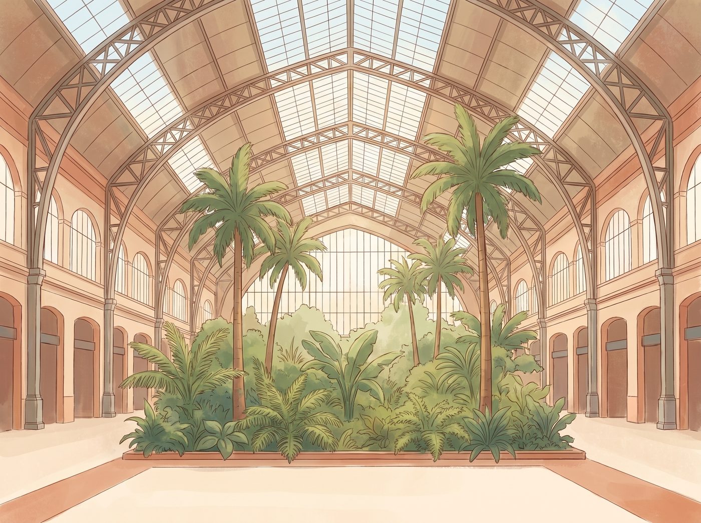 Madrid Atocha train station hall with its indoor palm garden
